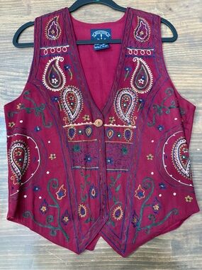 Vintage 90s Solutions Embroidered Paisley Boho Vest Small Cotton India